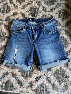 Kut from the Kloth Rolled Hem Distressed Denim Shorts - Blue